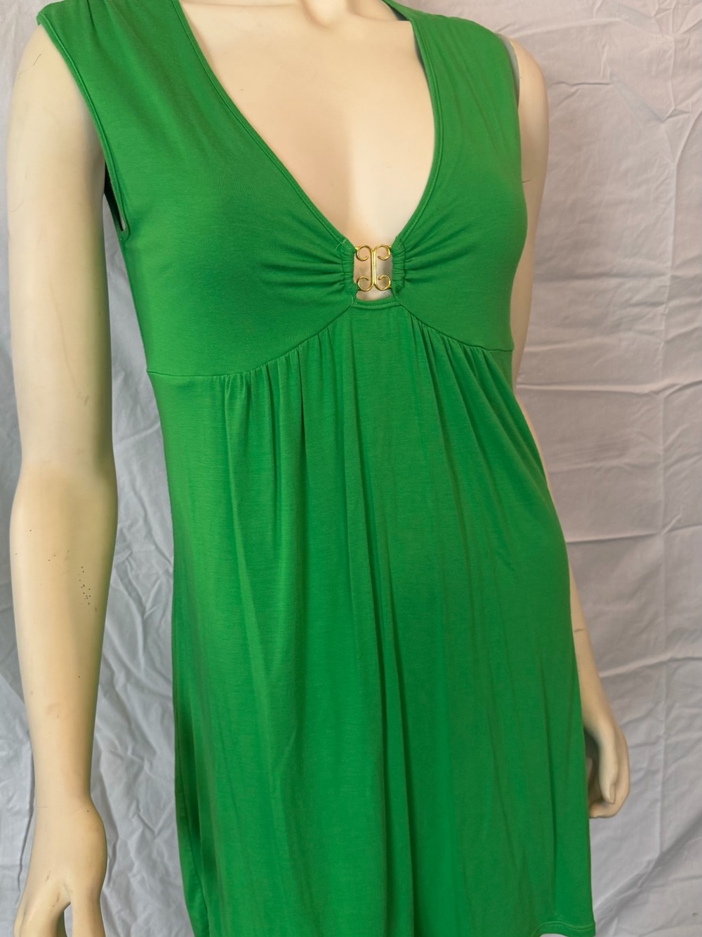 Trina Turk Bright Green V-Neck Dress with Center Clasp